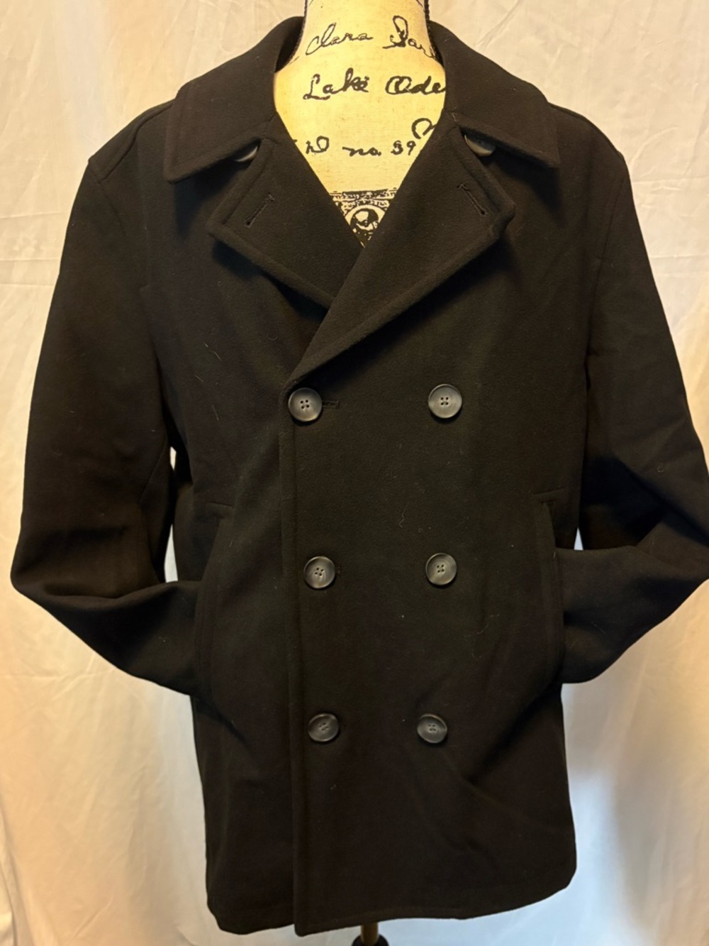 Nautica Men's Black Double-Breasted Wool Peacoat